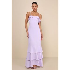 Lulus Lively Evenings Lavender Sleeveless Tiered Maxi Dress Purple - Size M